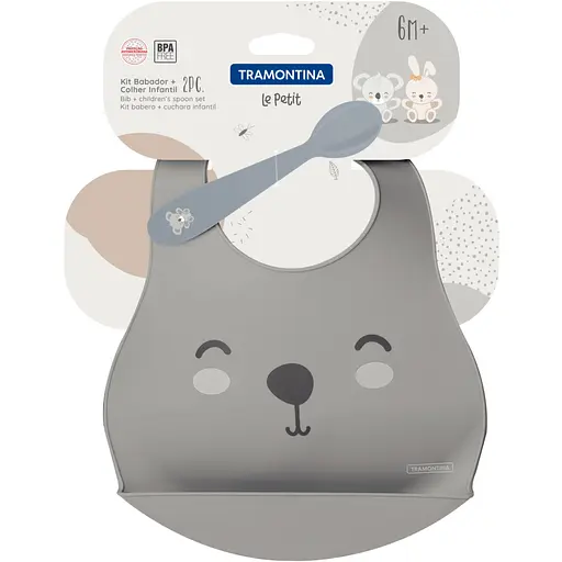 Набор детской посуды TramontinaBaby Le Petit слюнявчик и серая ложка (23797/604) - фото 2