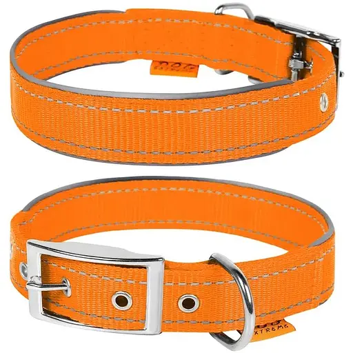 Ошейник для собак Dog Extreme из нейлона двойной со светоотражающей вставкой ширина 20 мм длина 30-40 см оранжевый - фото 1