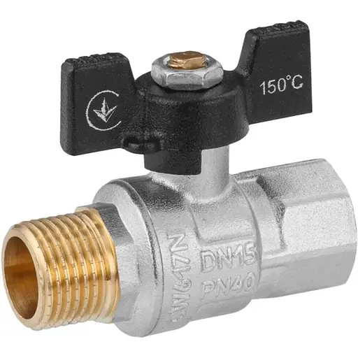 Кран кульовий Kroner 1/2" ВЗ PN40 метелик, нікельований (CV033207) - фото 1