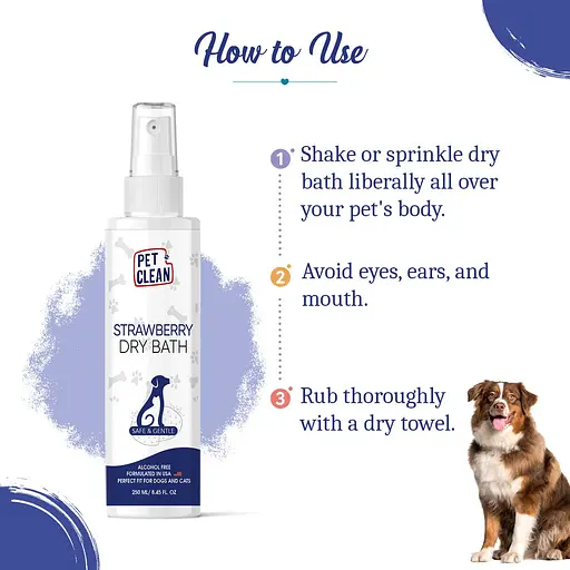 Сухой шампунь Pet Clean Dry Bath Strawberry для домашних животных с ароматом клубники 250 мл - фото 5