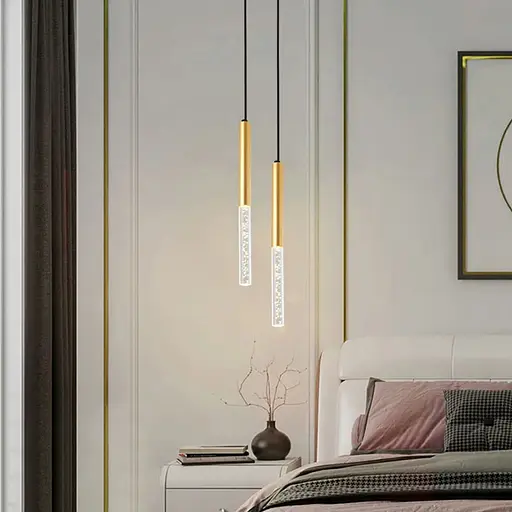 Латунний підвіс зі скляним розсіювачем з ефектом бульбашок 41 см Line F Арт. MJ462 200+200 AB - фото 1