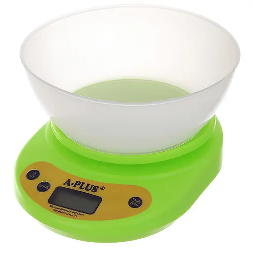 Ваги кухонні електронні з чашею до 5 кг SC-1656, A-Plus Салатовий 87391 - фото 1