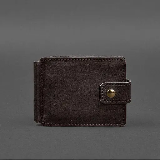 Кожаное портмоне 13.1 зажим с хлястиком темно-коричневый краст - фото 10
