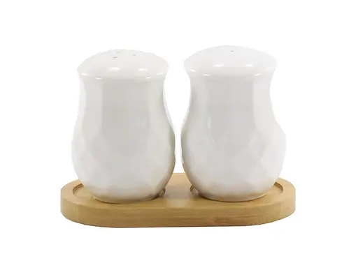 Набор для специй на деревянной фарфоровой подставке Interos солонка и перечница белый (PJ02812-B)