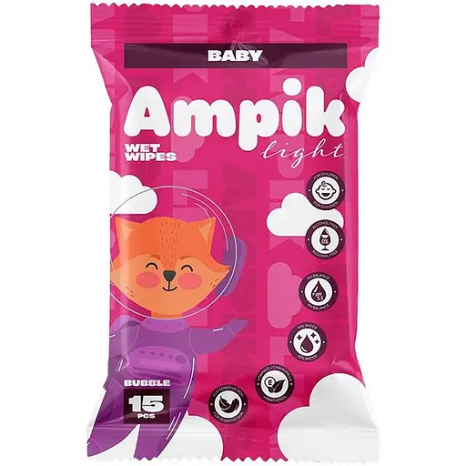 Вологі серветки Ampik Light дитячі 15 шт. рожеві - фото 1