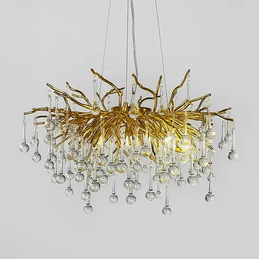 Люстра в круглому золотому корпусі зі скляними підвісами Ø 60 см | Line F | Арт. 705D-600 GD+CL - фото 3