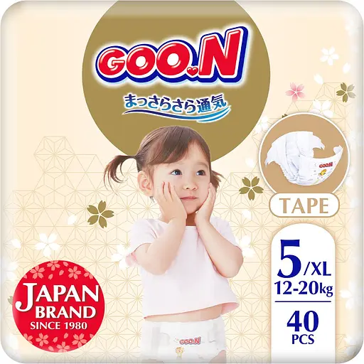 Упаковка підгузків для дітей Goo.N Premium Soft 5 XL (12-20 кг) на липучках унісекс 80 шт. (40 шт. х 2 шт.) - фото 2
