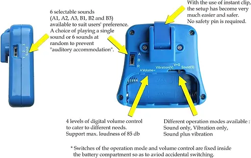 Сигналізація нічного нетримання сечі DRYEASY з регулятором гучності, 6 вибраних звуків і вібрації - фото 3
