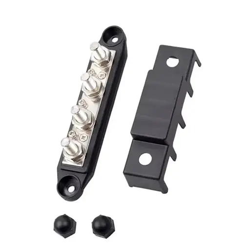 Розподільний блок з шиною Bus Bar з 4-ма шпильками М8 для з'єднання кабелів 12-48V DC, до 250A (чорний) - фото 2