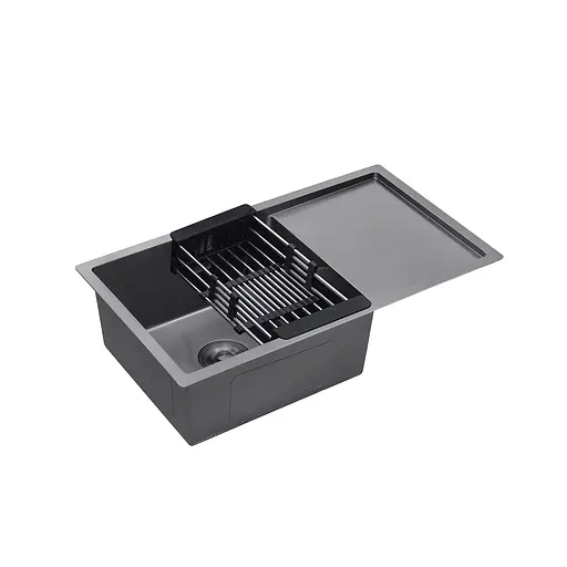 Кухонная мойка Kroner KRP Schwarze - 7844HM PVD (3,0/1,0 мм) CV025277, Черный - фото 4