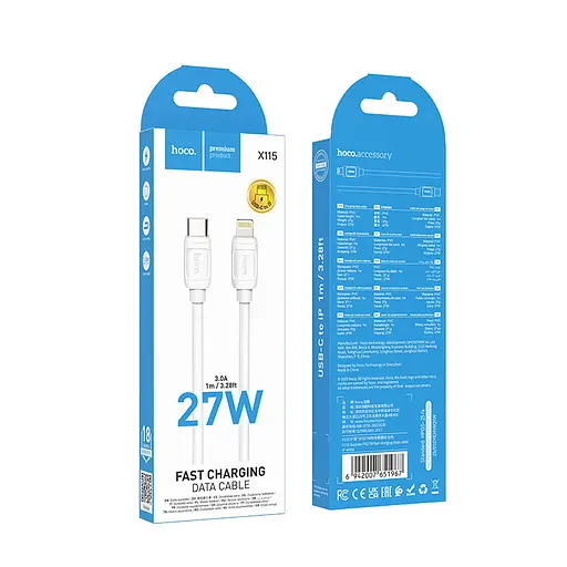 Кабель Hoco X115 Surpass PD27W fast charging data cable iP Білий - фото 2