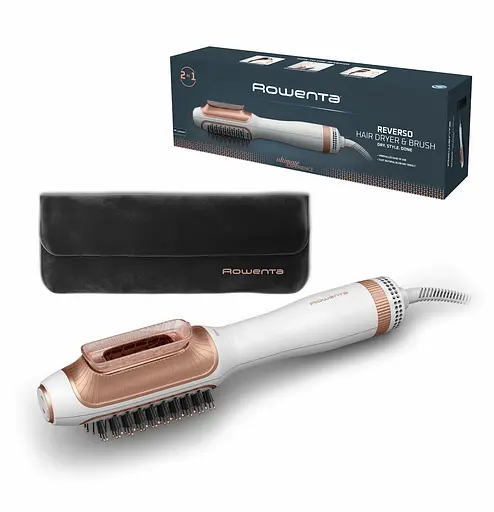 Фен Rowenta-щетка Reverso Dry&Brush 2в1, 1200Вт, 3 режима, ионизация, холодный обдув, насадок-2, керамика, бело-золотистый - фото 10