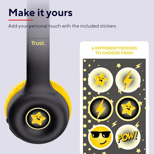 Наушники Trust On-ear Nouna Kids Wireless Mic черные - фото 7