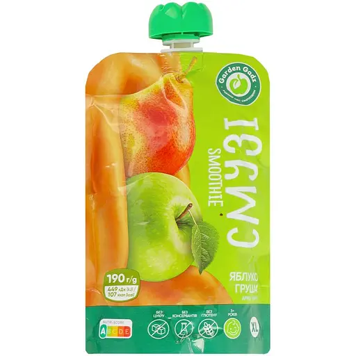 Пюре фруктовое Garden Gadz Смузи яблоко-груша гомогенизированное стерилизованное 190 г