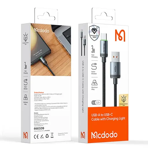 Кабель Mcdodo USB-A to USB-C Cable with Charging Light 1 м Чорний - фото 2
