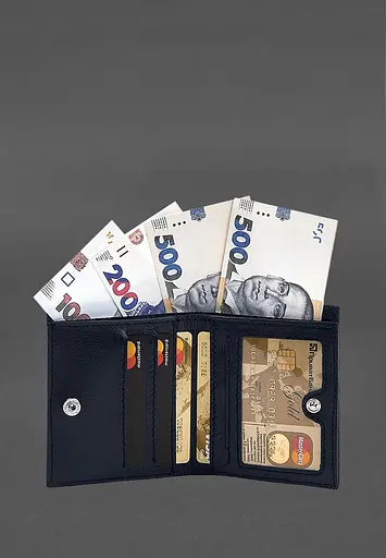 Кожаный портмоне на кнопке Brut синий краст - фото 3