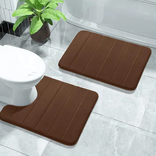 Набор 2 коврика для ванной Aquarius с эффектом памяти 40х60 см, U-образный 50х50 см. Коричневый в полоску.