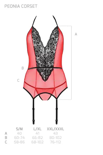Корсет з пажами для панчох Passion Peonia CORSet S/M red стрінги - фото 7