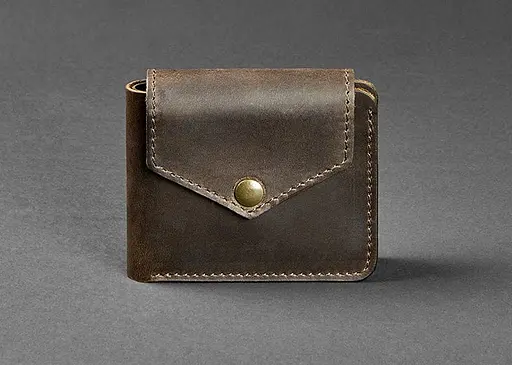 Кожаный портмоне 4.2 на кнопке темно-коричневый Crazy Horse - фото 1