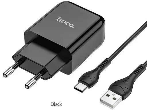 Адаптер мережевий HOCO Type-C cable Vigour N2 комплект із кабелем чорний - фото 1