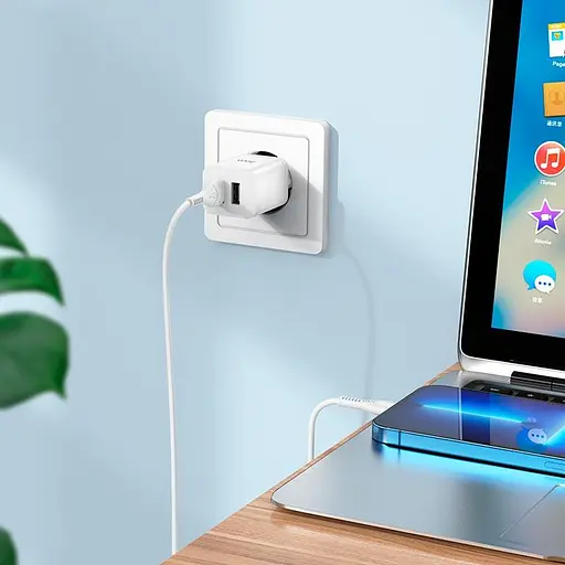 Набір блок і кабель Hoco N25 Maker + Lightning Cable dual port 2USB 2.1A білий - фото 7