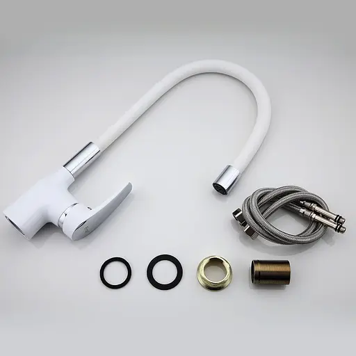 F4453-03 Змішувач для кухні гнучкий гусак U гайка білий/хром Ø40 Frap 1/10 Білий - фото 7