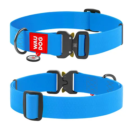 Ошейник для собак водостойкий Waudog Waterproof с QR-паспортом металлическая пряжка-фастекс Ш 40 мм Д 46-70 см голубой