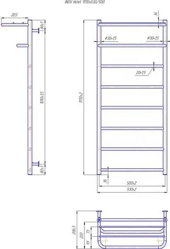 Водяной полотенцесушитель Mario Inox Hotel 1170x530/500 1.8.044543.P, Хром, нижнее - фото 4