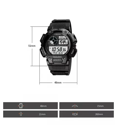 Мужские спортивные часы Skmei 1723 (Черный с белым циферблатом) - фото 9