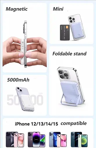 Магнітний Magsafe повербанк Anker A1618 5000 mAh для iPhone з підставкою для телефону білий - фото 6