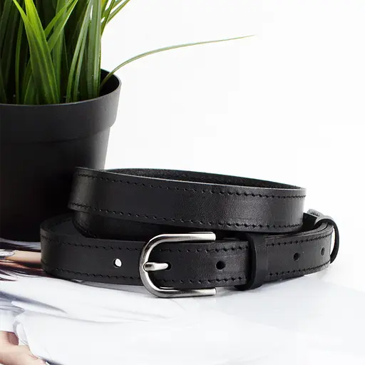 Ремень женский кожаный черный узкий SF-2006 (125 см) - фото 1