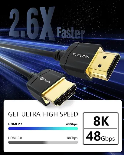 Ультратонкий кабель HDMI 2.1 8K 0,5 м, кабель Stouchi HDMI 2.1, надзвичайно гнучкий кабель 8K HDMI, підтримка 10K 8K120 4K120 144 - фото 3