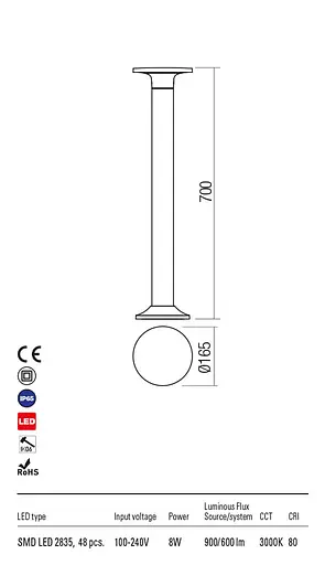 Стовпчик AURA ST H70 LED 8W IP65 DG 3000K (4.1.2) Redo 90374 - фото 3