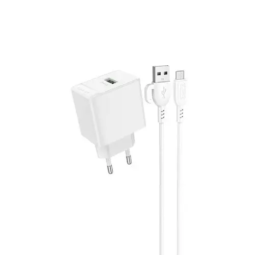 Мережевий зарядний пристрій Borofone BAS12A Erudite single port 18W/QC3.0/1USB + Micro білий - фото 1
