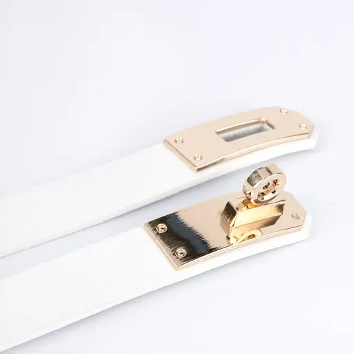 Ремень женский белый кожаный узкий JK-2031 с золотой пряжкой (110 см) - фото 4