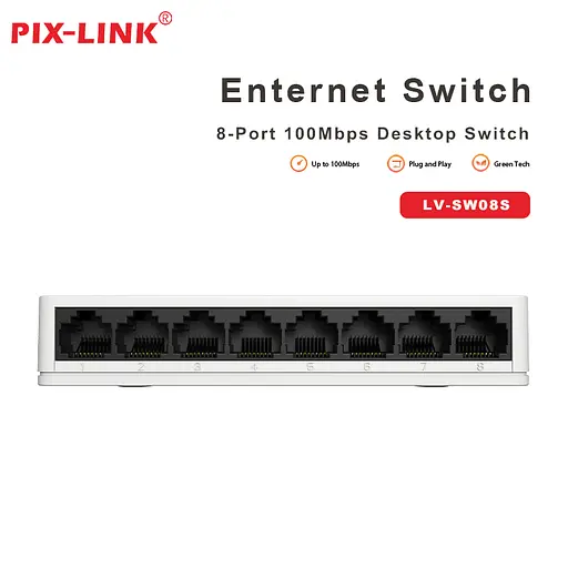 Мережевий комутатор на 8 портів PIX-LINK LV-SW08S портативний світч для інтернету White (18897) - фото 3