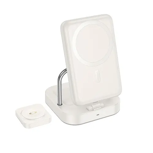 Бездротовий ЗП HOCO CQ16 Astute 4-in-1 power bank+desktop charger+watch charger 10000mAh молочно-білий - фото 4