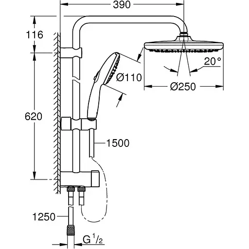 Душова система Grohe QuickFix Vitalio Start 250 266802431, Чорний матовий - фото 2