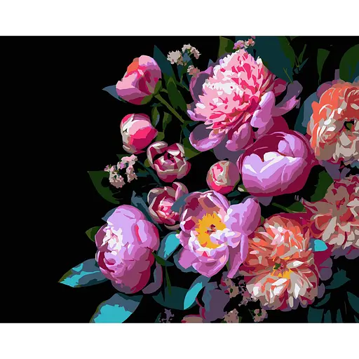 Картина по номерам Strateg Пионовидные цветы на черном фоне 40Х50 см (AH1259) - фото 1