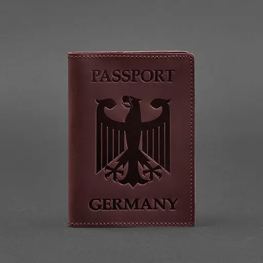 Кожаная обложка для паспорта с гербом Германии бордовая Crazy Horse - фото 5