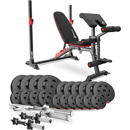 Набір Hop-Sport Premium 105кг з лавою HS-1095, штангами та гантелями