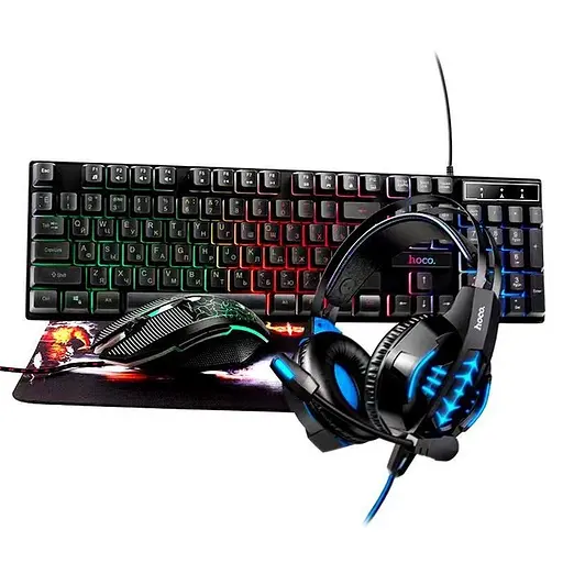 Набор Мышь + клавиатура + коврик + наушники HOCO DI54 Luster keyboard mouse headset set - фото 1