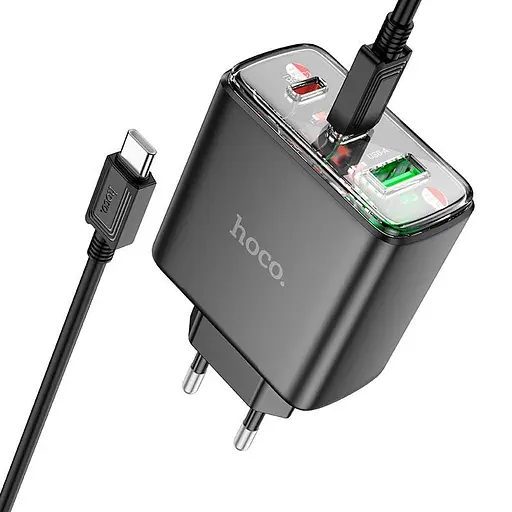 Адаптер сетевой HOCO Type-C to Type-C Cable Smart charger CS44A | 2Type-C/1USB, QC/PD, 65W/3A| - фото 1