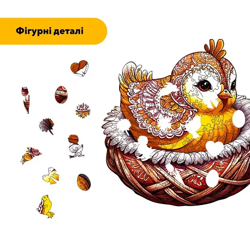 Деревянный фигурный пазл Остроумное Цыпленок, А2, Деревянная коробка 300+ элементов - фото 3
