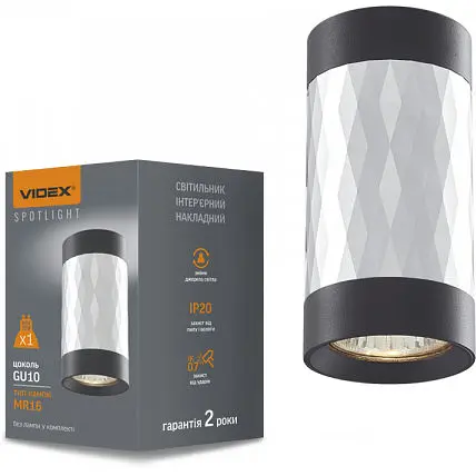 Світильник Videx під лампу GU10 SPF03A накладний чорний + срібляста призма - фото 1