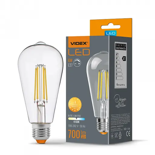 LED лампа VIDEX Filament ST64FD 6W E27 4100K дімерна - фото 1