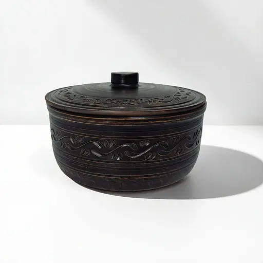 Супник с крышкой из красной глины без ручки 1.8 л Декор молоченная керамика Украинская глиняная посуда - фото 5