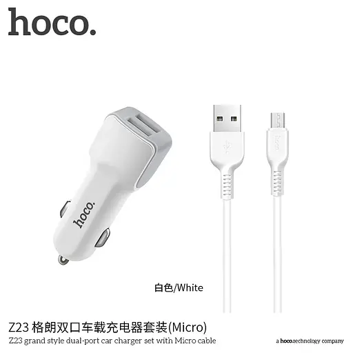 Адаптер автомобильный Hoco Micro cable Z23 2USB, 2.4A - фото 1