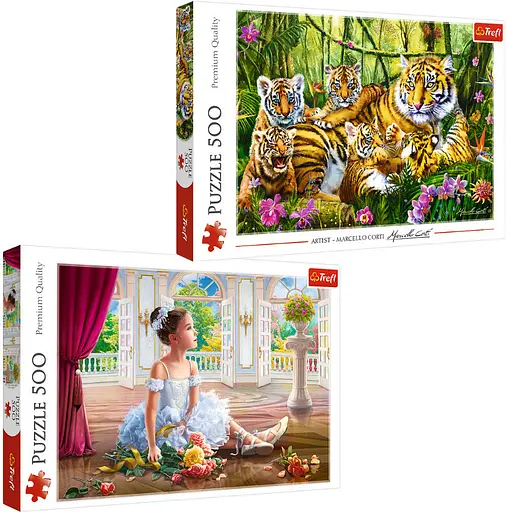 Набор Пазлы - (500+500 элм.) - "Семья тигров" + "Маленькая балерина" - фото 1