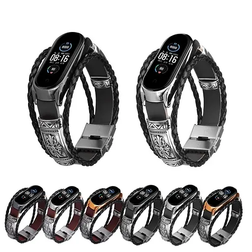 Ремешок винтажный Carprie для фитнес-браслета Xiaomi Mi Band 5 и 6 Type D Black black - фото 6